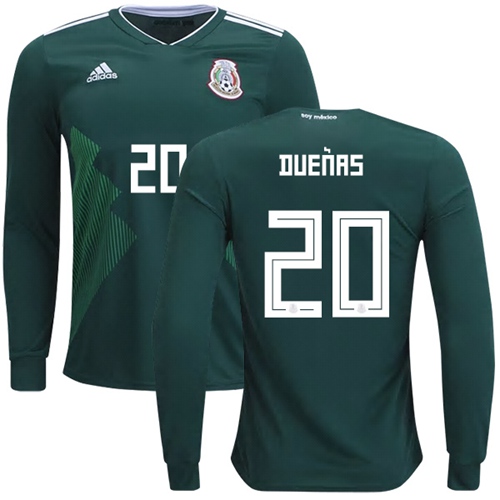 Mexico #20 Duenas Home Long Sleeves Soccer Country Jersey - Click Image to Close